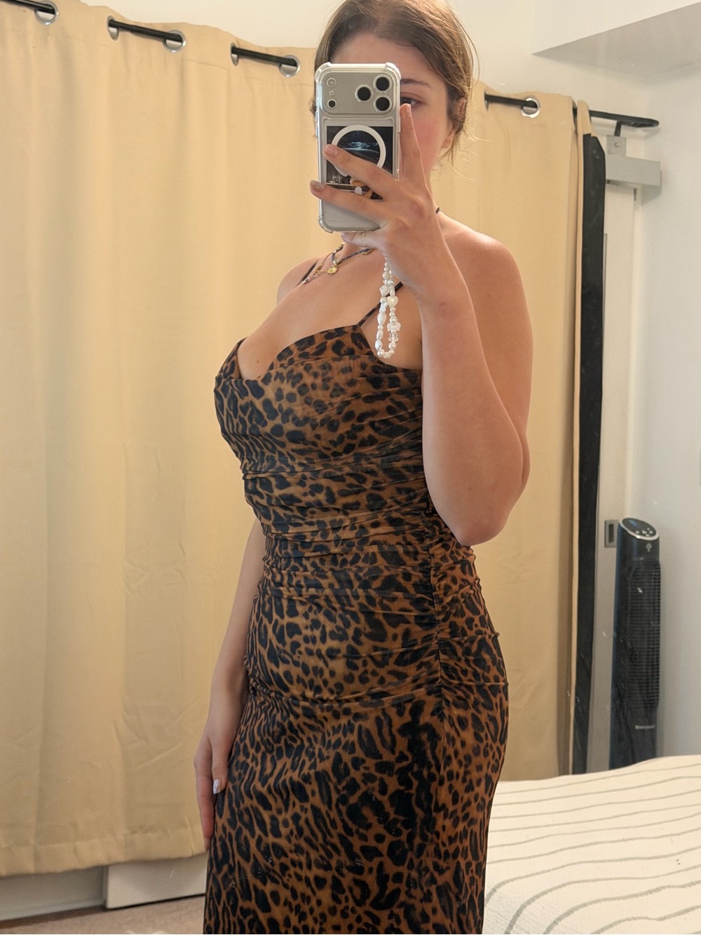 Zara Leopard Print Strapless Cowl Slip Dress - Brown/Black - Picture 2 of 4